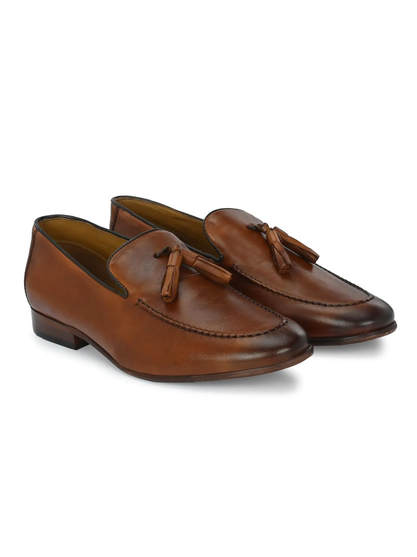 Alberto Torresi Genuine Leather 683 Tan Tassel Loafers For Men