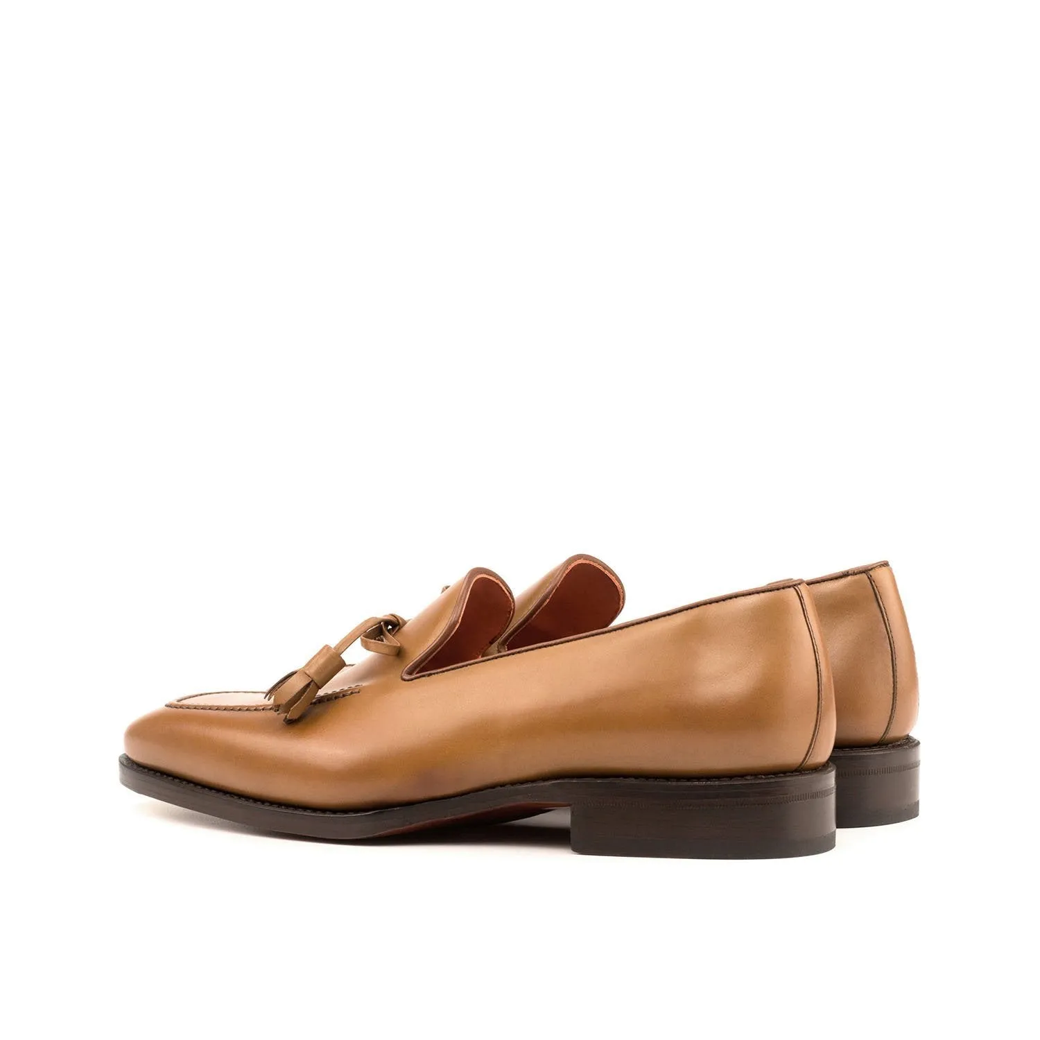 Ambrogio Bespoke Custom Men's Shoes Cognac Calf-Skin Leather Tassels Loafers (AMB2148)