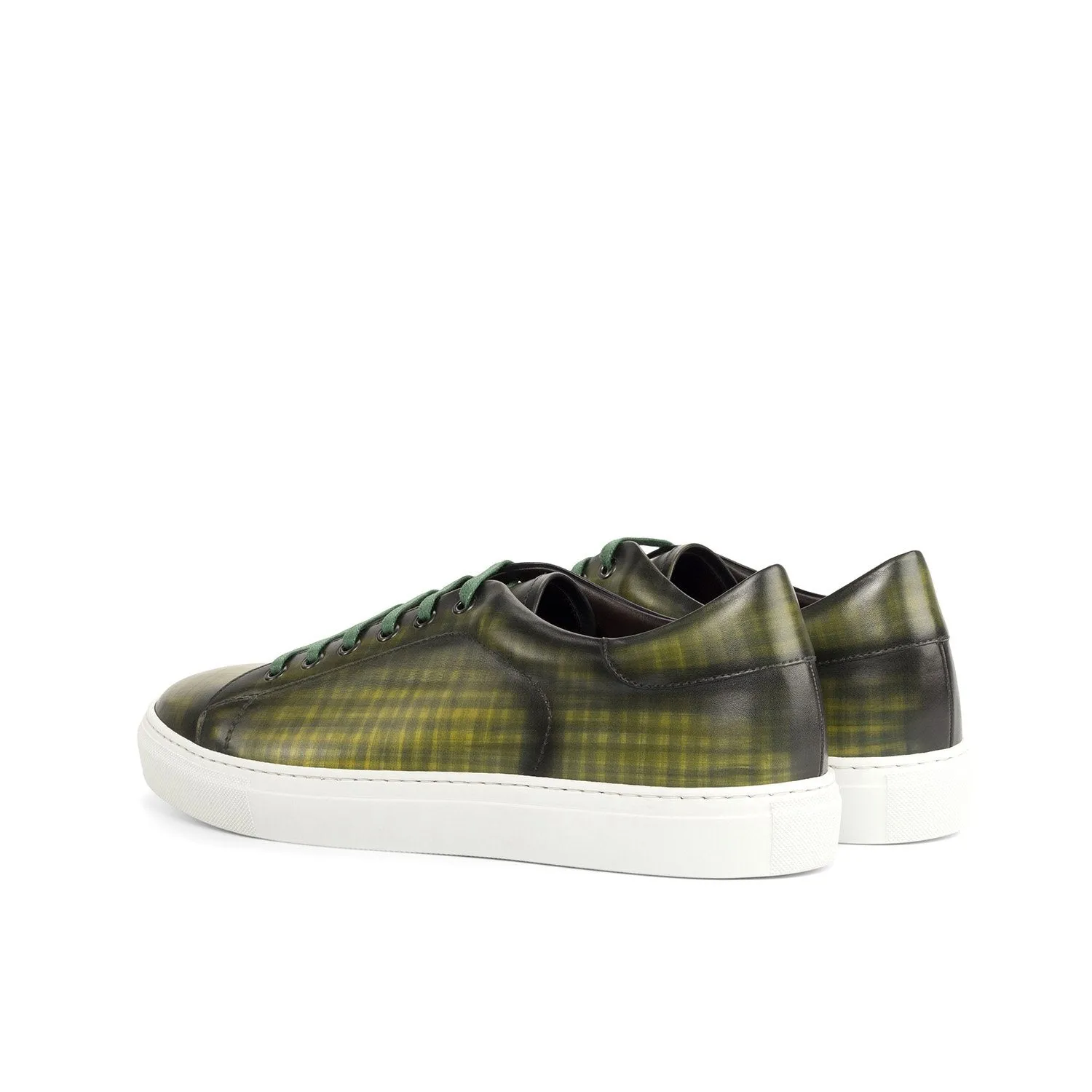 Ambrogio Bespoke Custom Men's Shoes Khaki Green Patina Leather Sneakers (AMB2185)