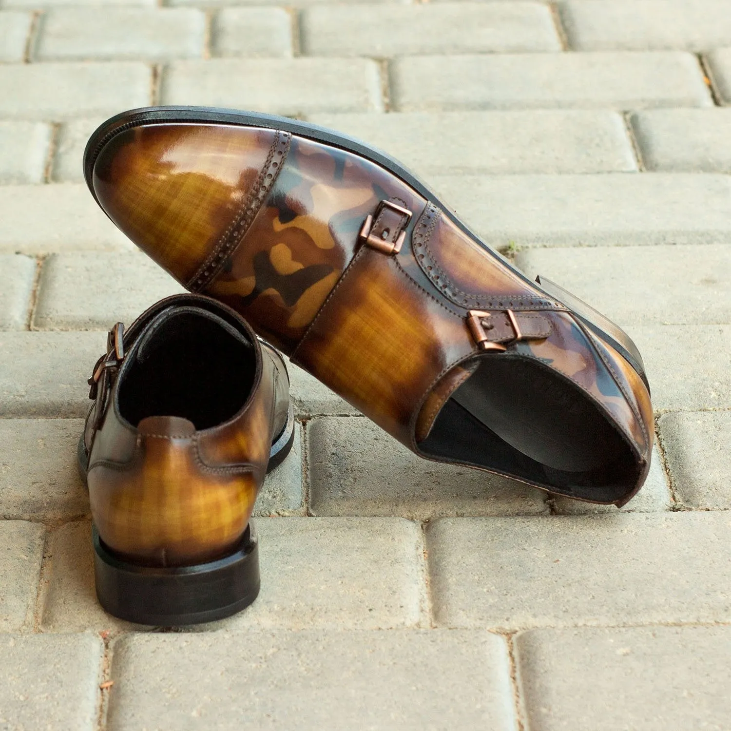 Ambrogio Bespoke Custom Women's Custom Made Shoes Cognac & Brown Patina Leather Monk-Straps Loafers (AMBW1038)