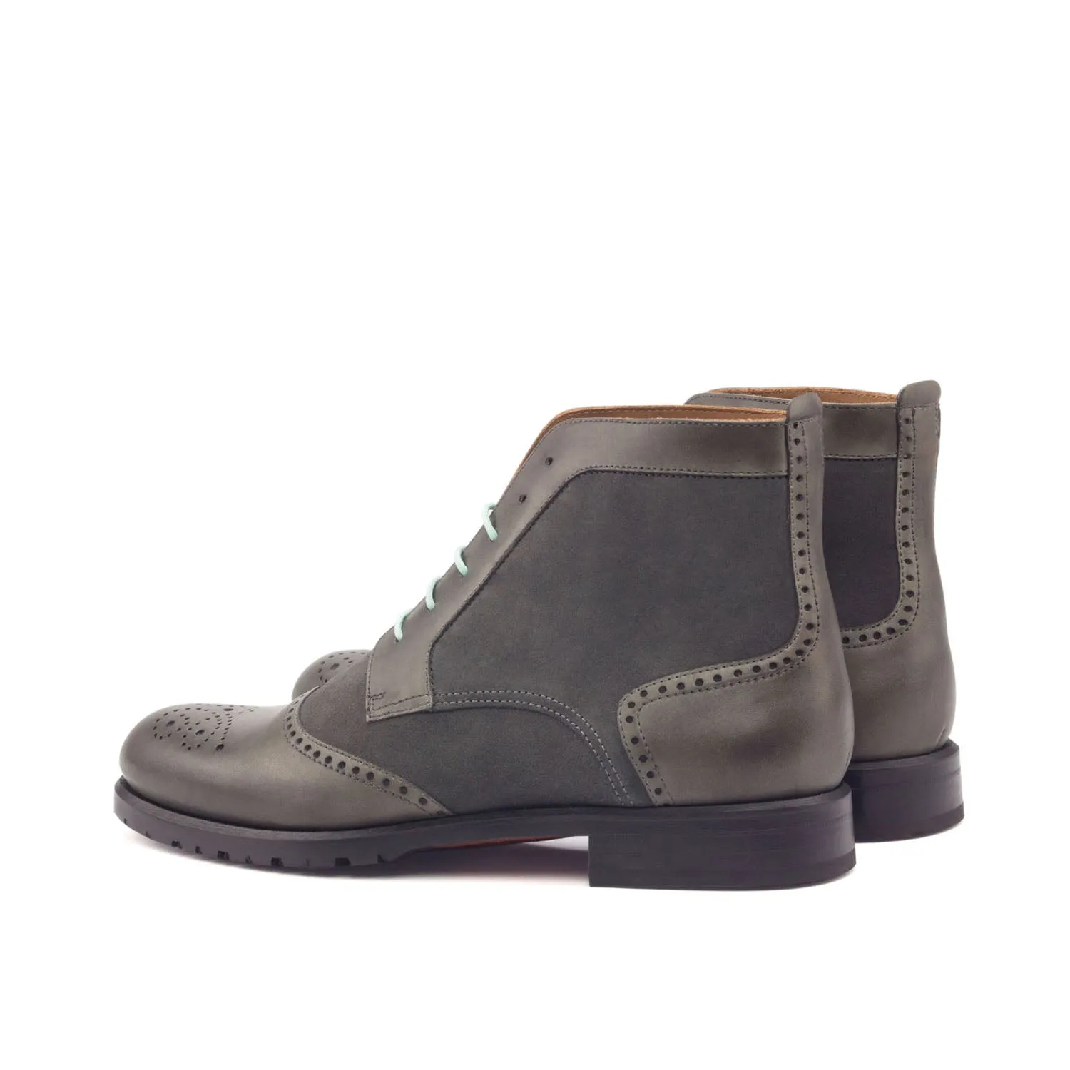 Ambrogio Bespoke Custom Women's Custom Made Shoes Gray Suede / Calf-Skin Leather Brogue Boots (AMBW1041)