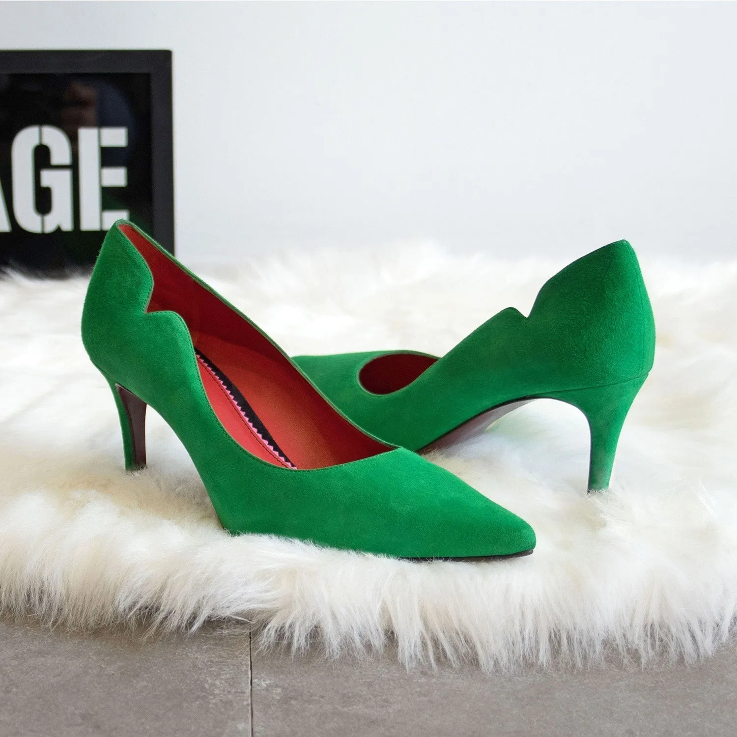 Ambrogio Bespoke Custom Women's Shoes Clover Green Suede Leather Genoa Pumps (AMBW1132)