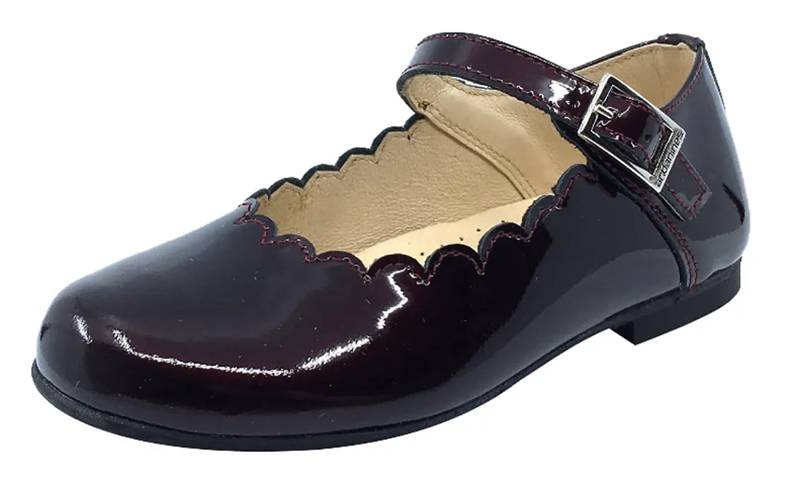 Andanines  Girl's Scalloped Mary Jane, Burgundy Patent