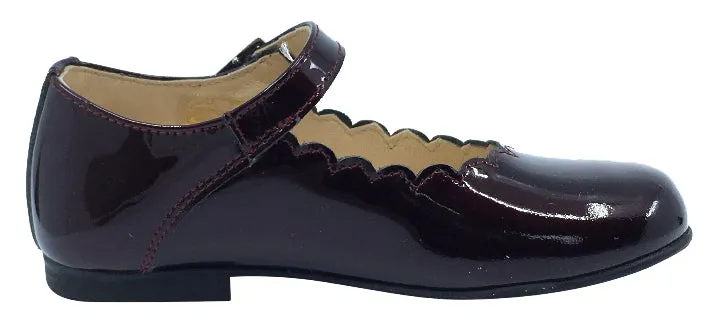 Andanines  Girl's Scalloped Mary Jane, Burgundy Patent