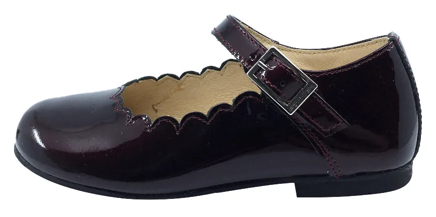 Andanines  Girl's Scalloped Mary Jane, Burgundy Patent