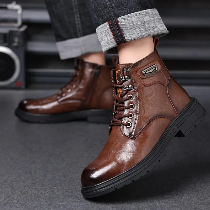 Ashore Shop Genuine Leather Men Boots Breathable High Top Shoes Outdoor  Military Boots