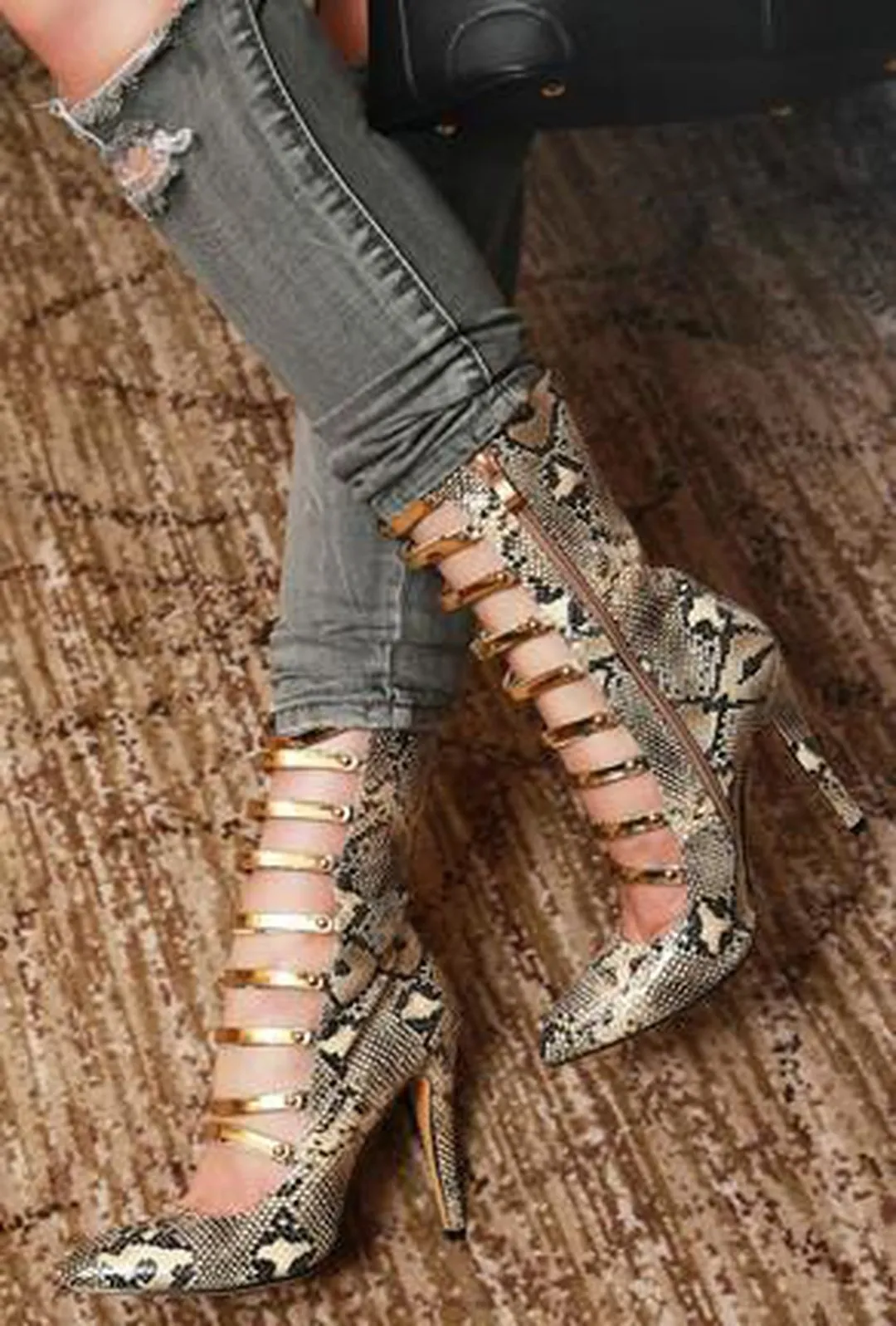 BIEBER - PYTHON ANKLE BOOTS