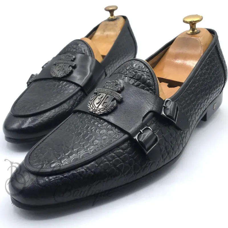 Luxurious Black Billionaire Leather Double Strap Monk Shoes for Men