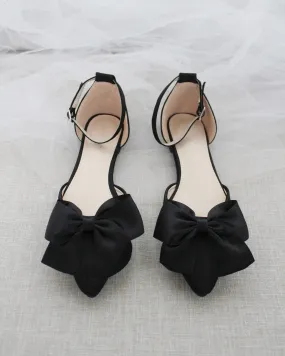 Black Pointy Toe flats with Front Satin Bow