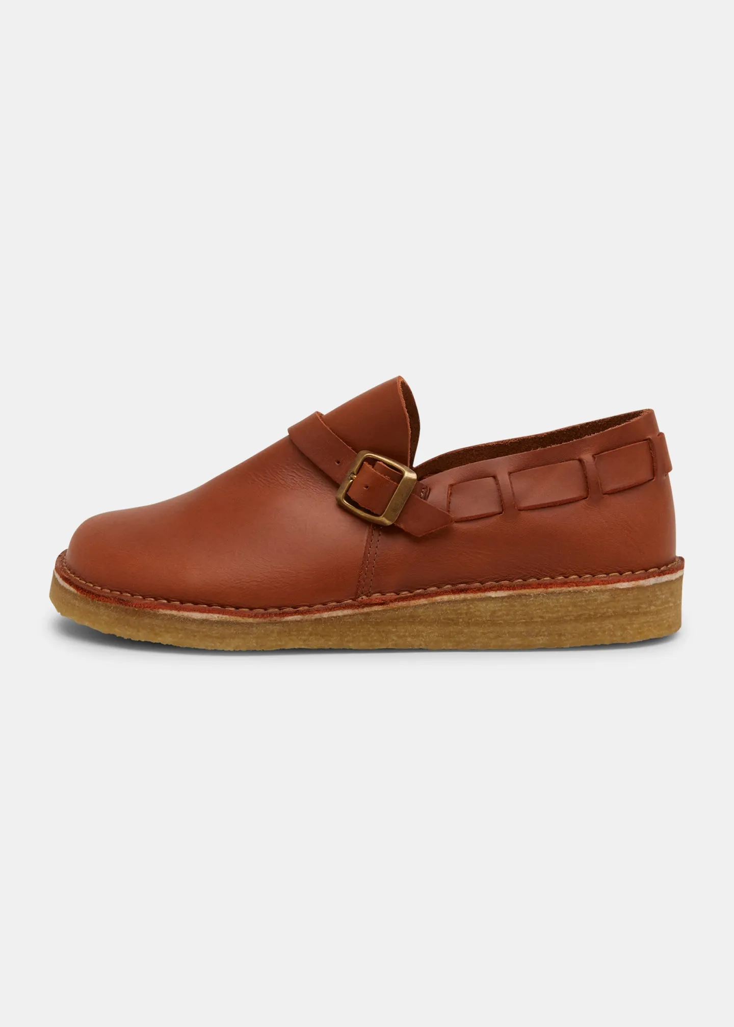 Corso Leather Buckle Monk Shoe On Crepe - Burnt Orange