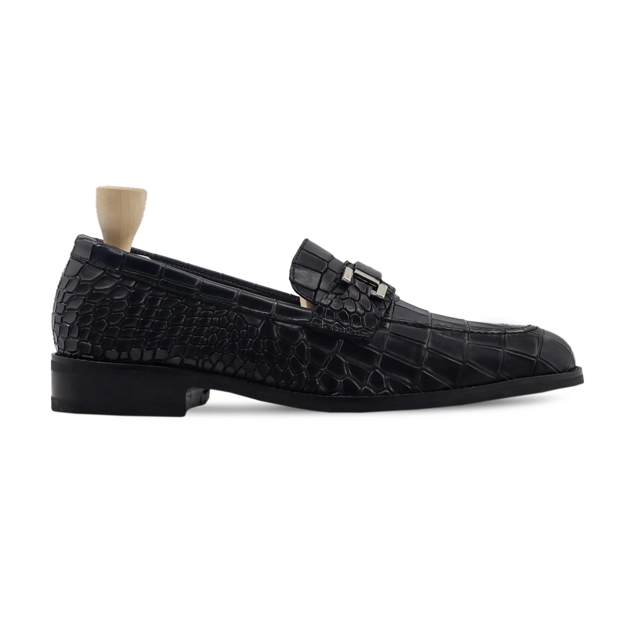 Dakar - Men's Black Crocodile Printed Calf Leather Loafer