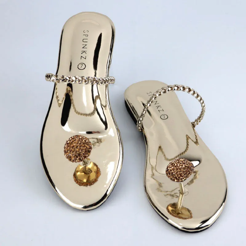 Diamond Ball Toe Ring Trendy Kolhapuri Flats