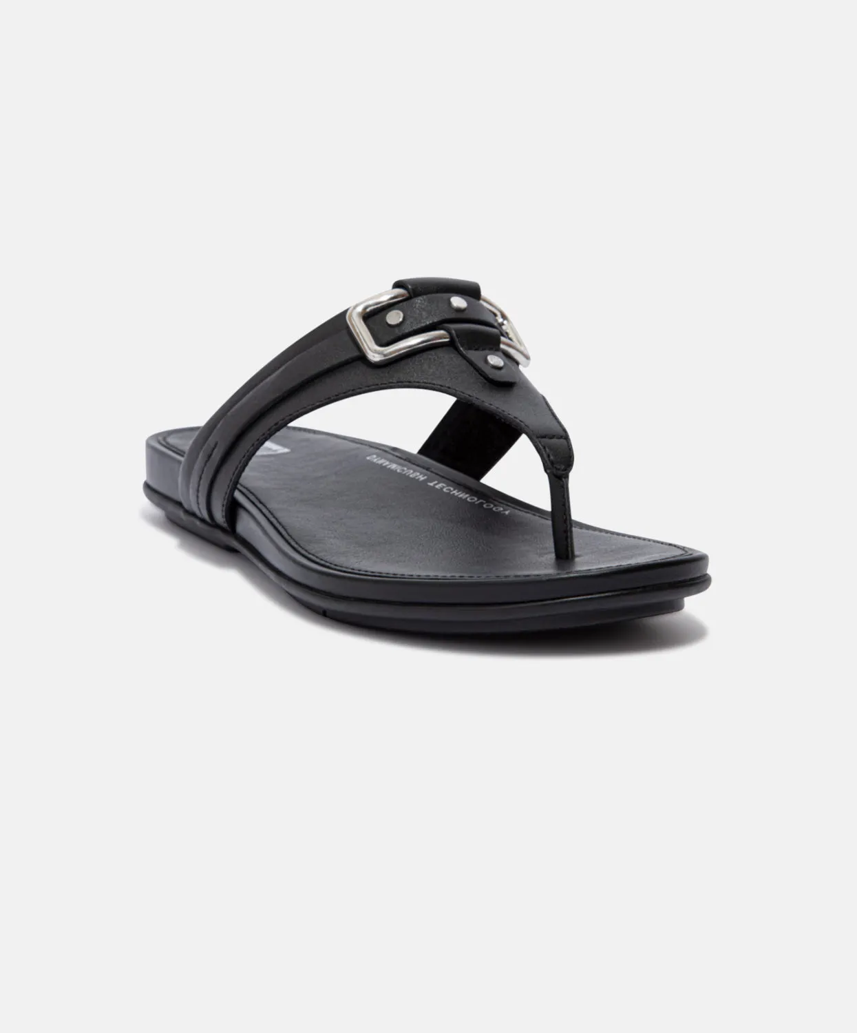 FitFlop Gracie Stud-Buckle Leather Toe Post Sandals Black