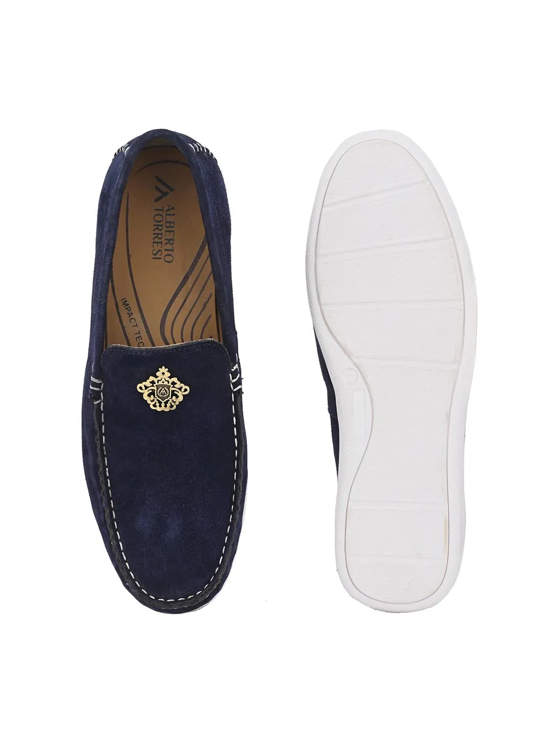 Genuine Navy Suede Leather Impact Technolog Slip On For Men