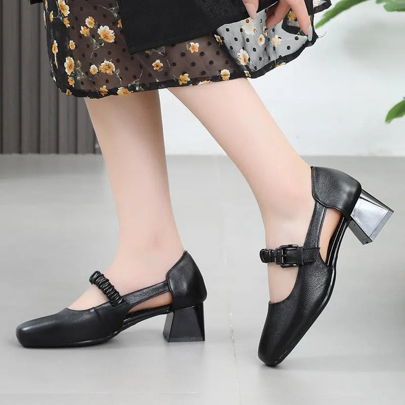 GX359 Women's Casual Shoes: Leather Sandals with Thick Heeled