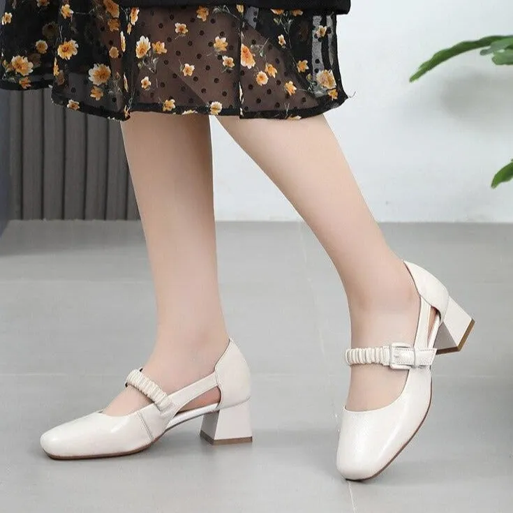 GX359 Women's Casual Shoes: Leather Sandals with Thick Heeled