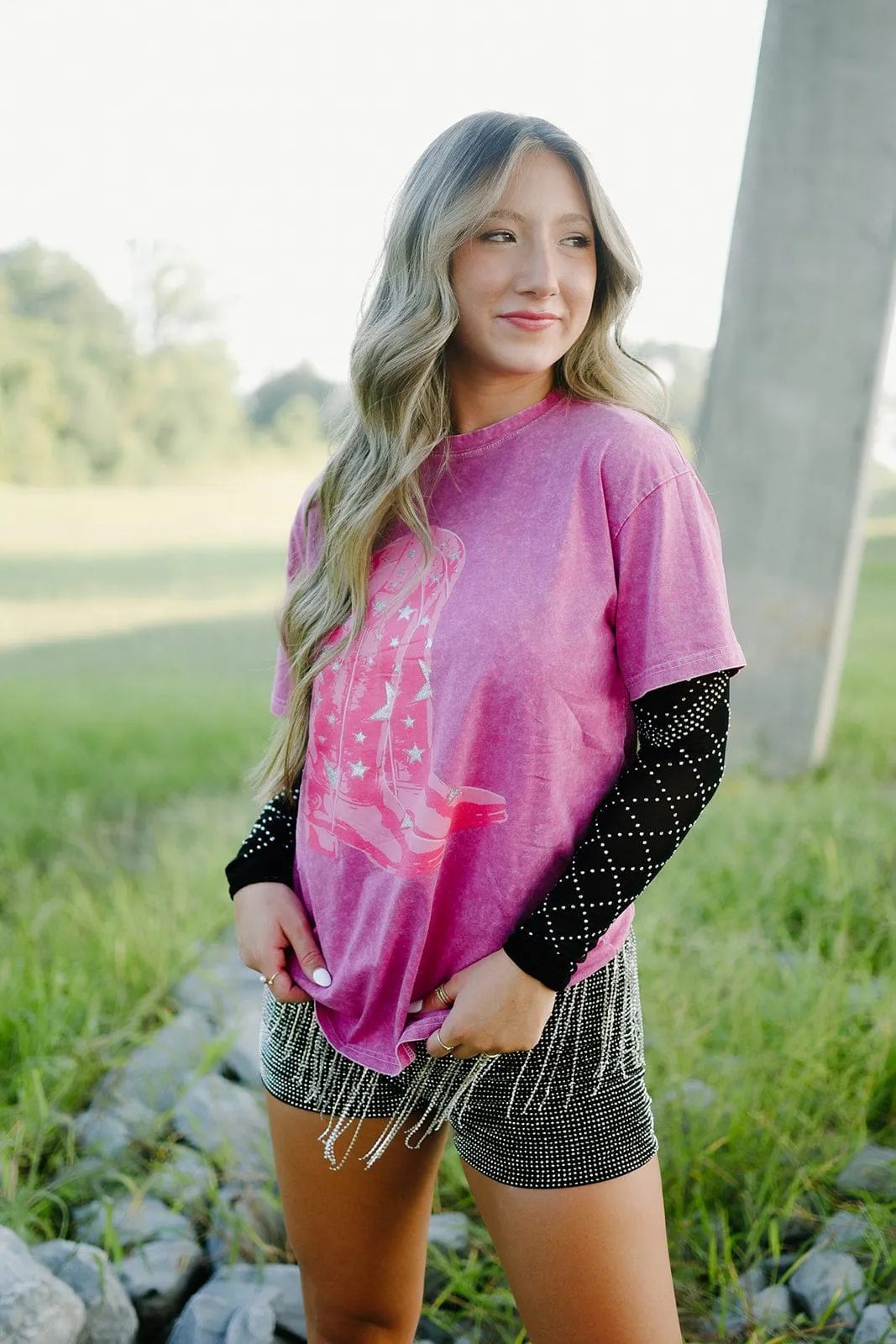 Hot Pink Glitter Western Tee