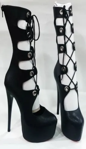 Lace Up Black Boots Platform High Heel Shoes