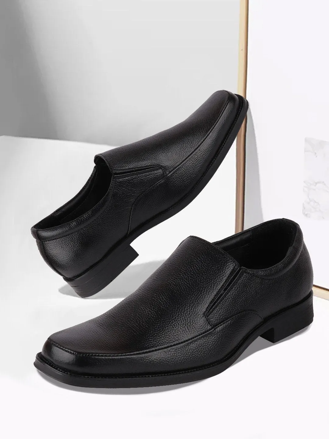 Men Black Plus Size Genuine Leather Formal Slip On Shoes