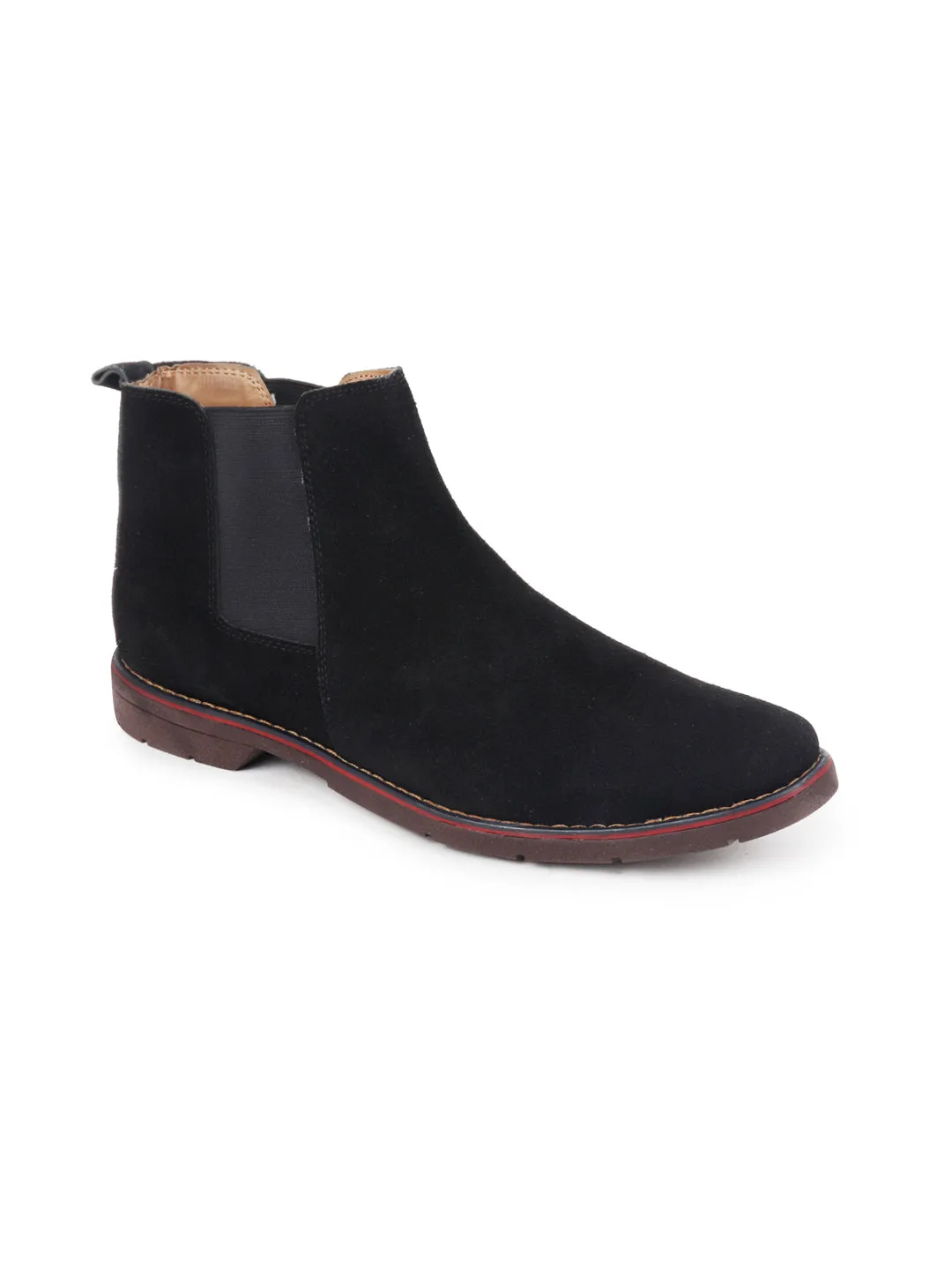 Men Black Suede Leather Slip On Chelsea Boots