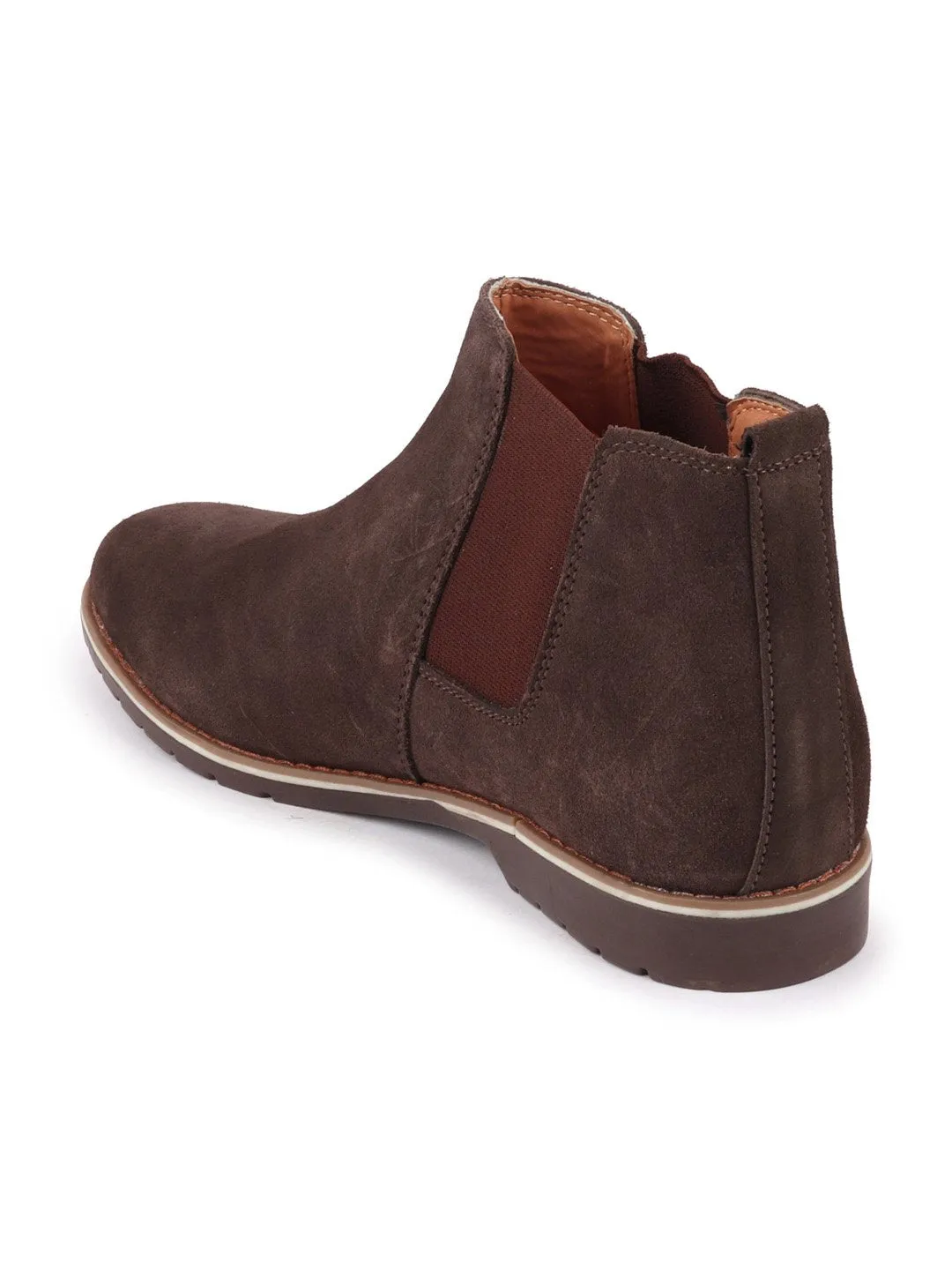 Men Brown Casual Suede Slip-On Boots