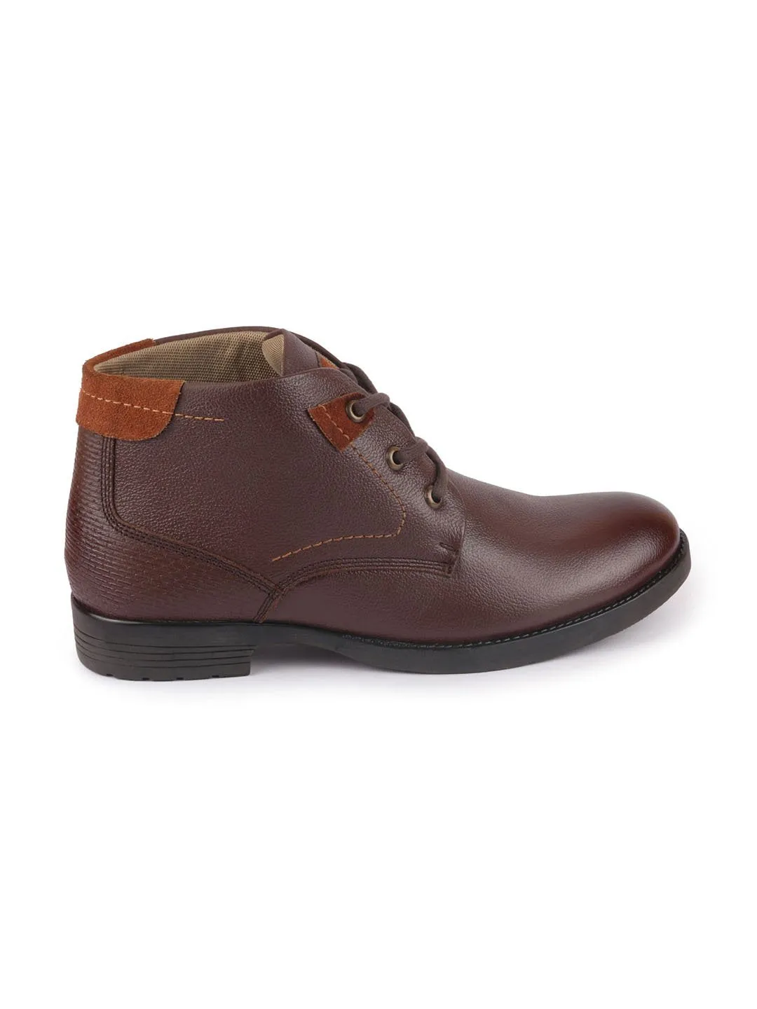 Men Brown Leather Lace Up Flat Boots