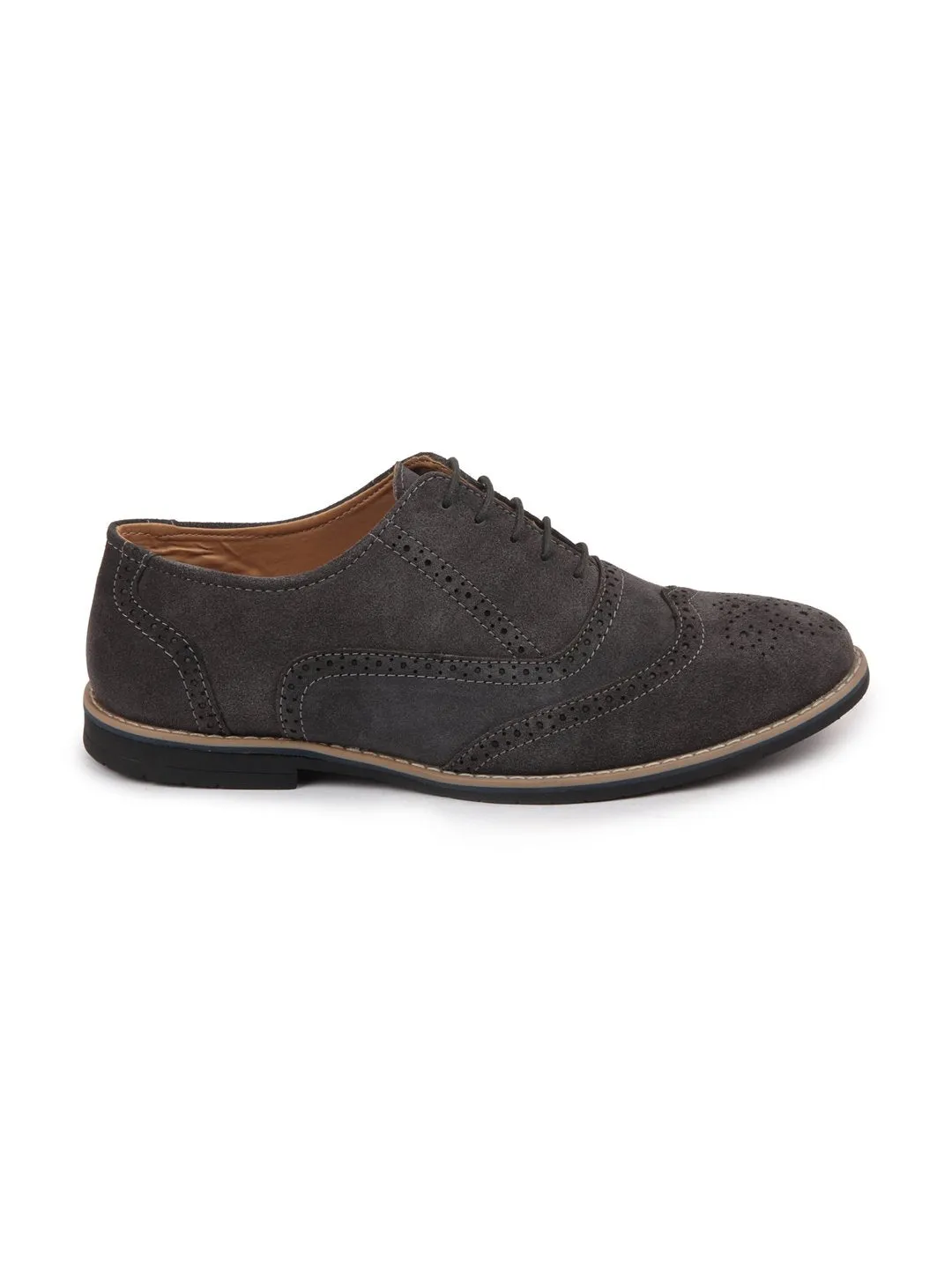 Men Grey Suede Leather Brogue Shoes with TPR Welted Sole