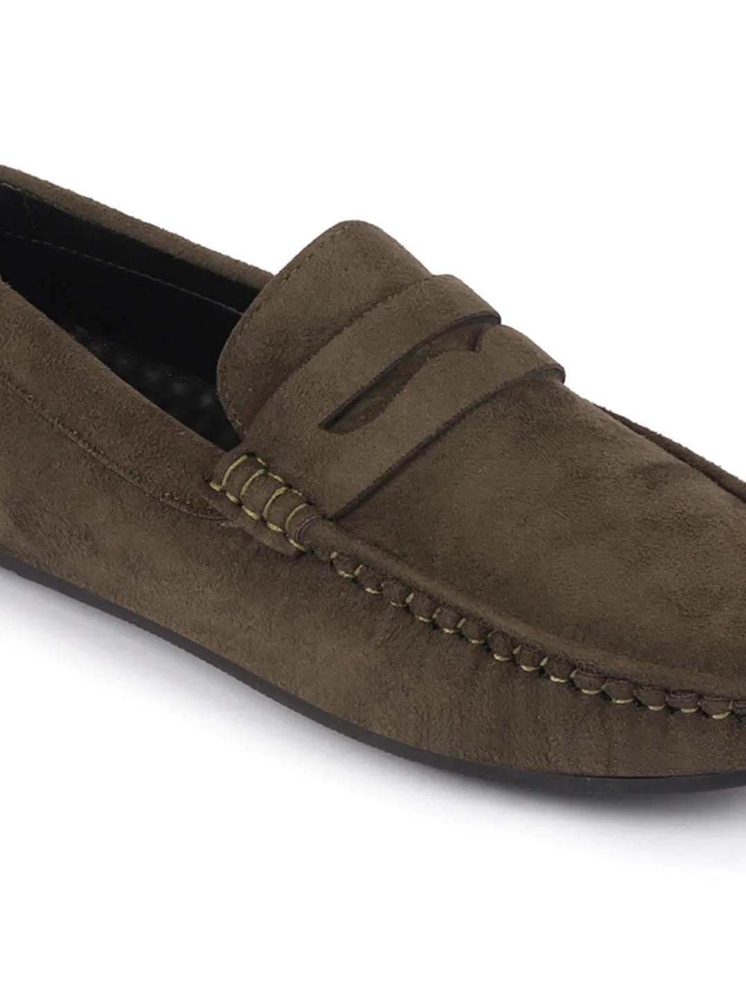 Men Mehandi Suede Leather Side Stitched Driving Loafer and Moccasin