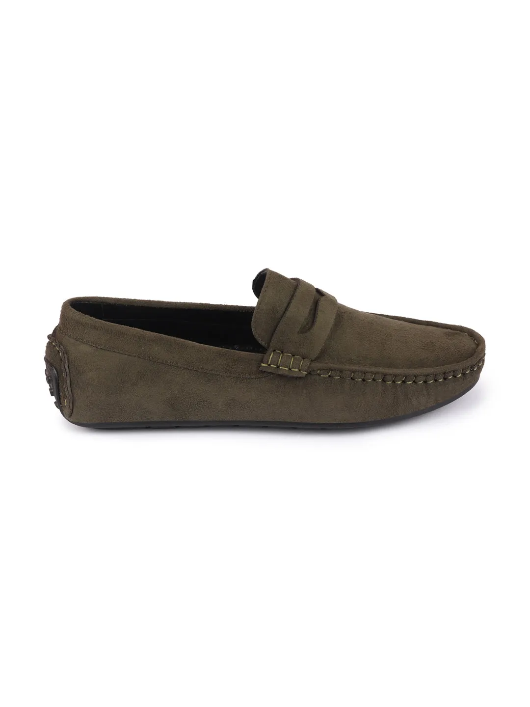 Men Mehandi Suede Leather Side Stitched Driving Loafer and Moccasin