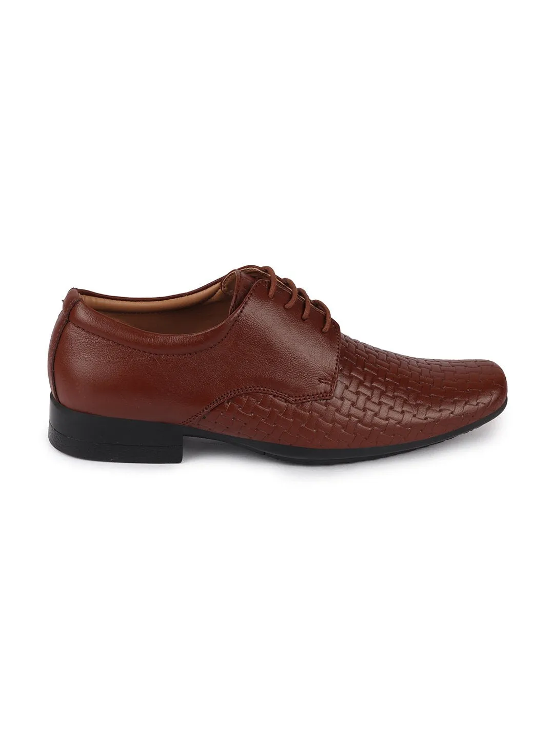 Men Tan Formal Leather Lace Up Shoes