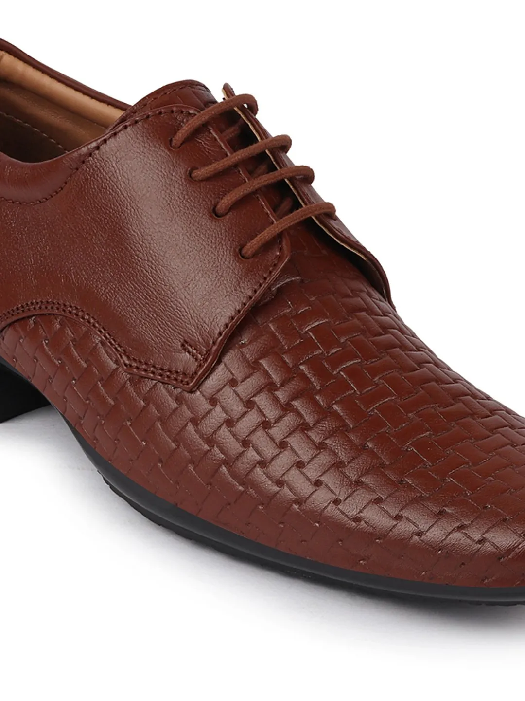 Men Tan Formal Leather Lace Up Shoes