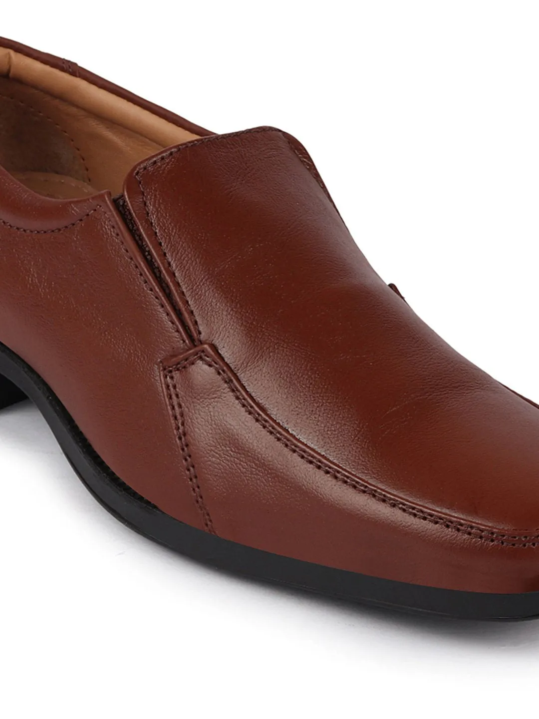 Men Tan Formal Leather Slip On Shoes with Shock Absorber TPR Sole