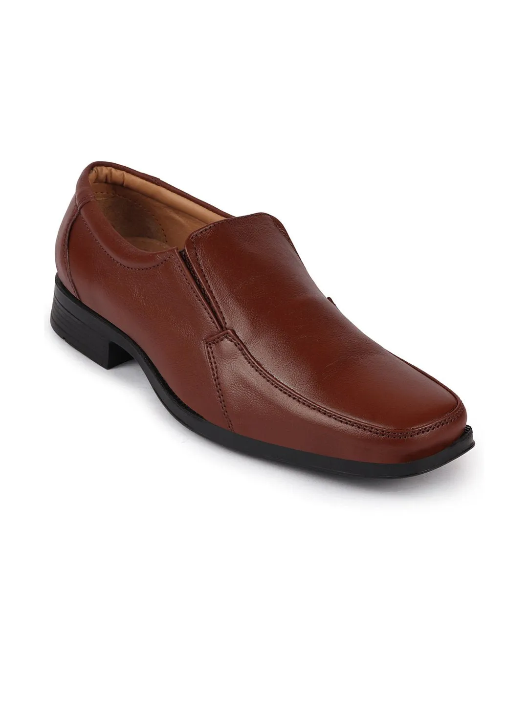 Men Tan Formal Leather Slip On Shoes with Shock Absorber TPR Sole