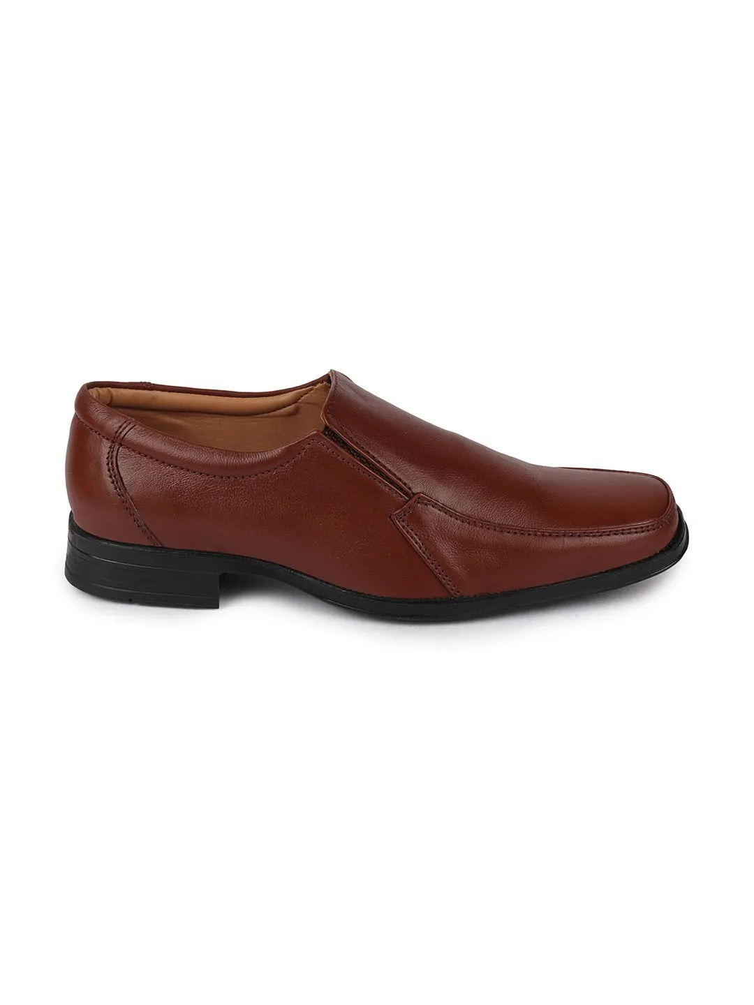 Men Tan Formal Leather Slip On Shoes with Shock Absorber TPR Sole