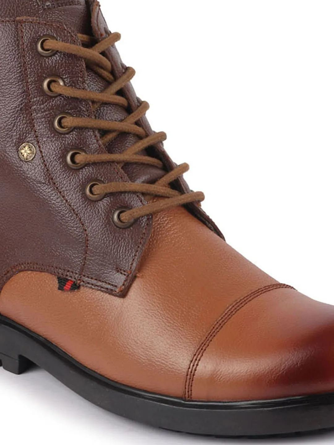 Men Tan Leather Lace Up High Top Boots