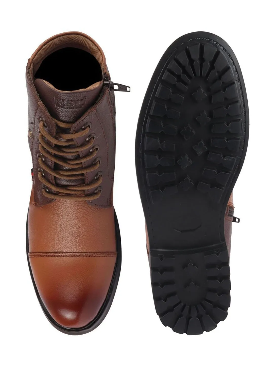 Men Tan Leather Lace Up High Top Boots