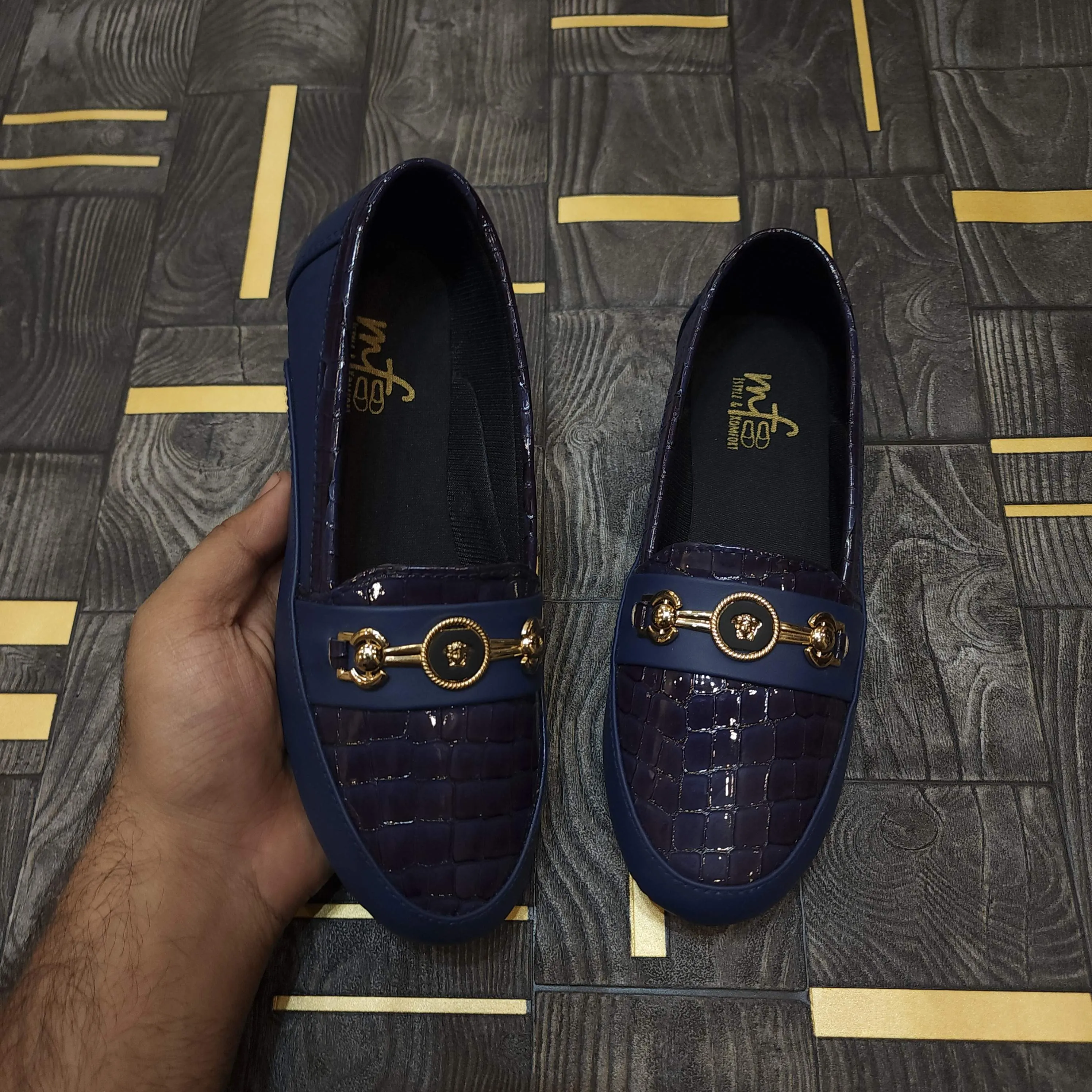 Navy Buckle Pump Shoes