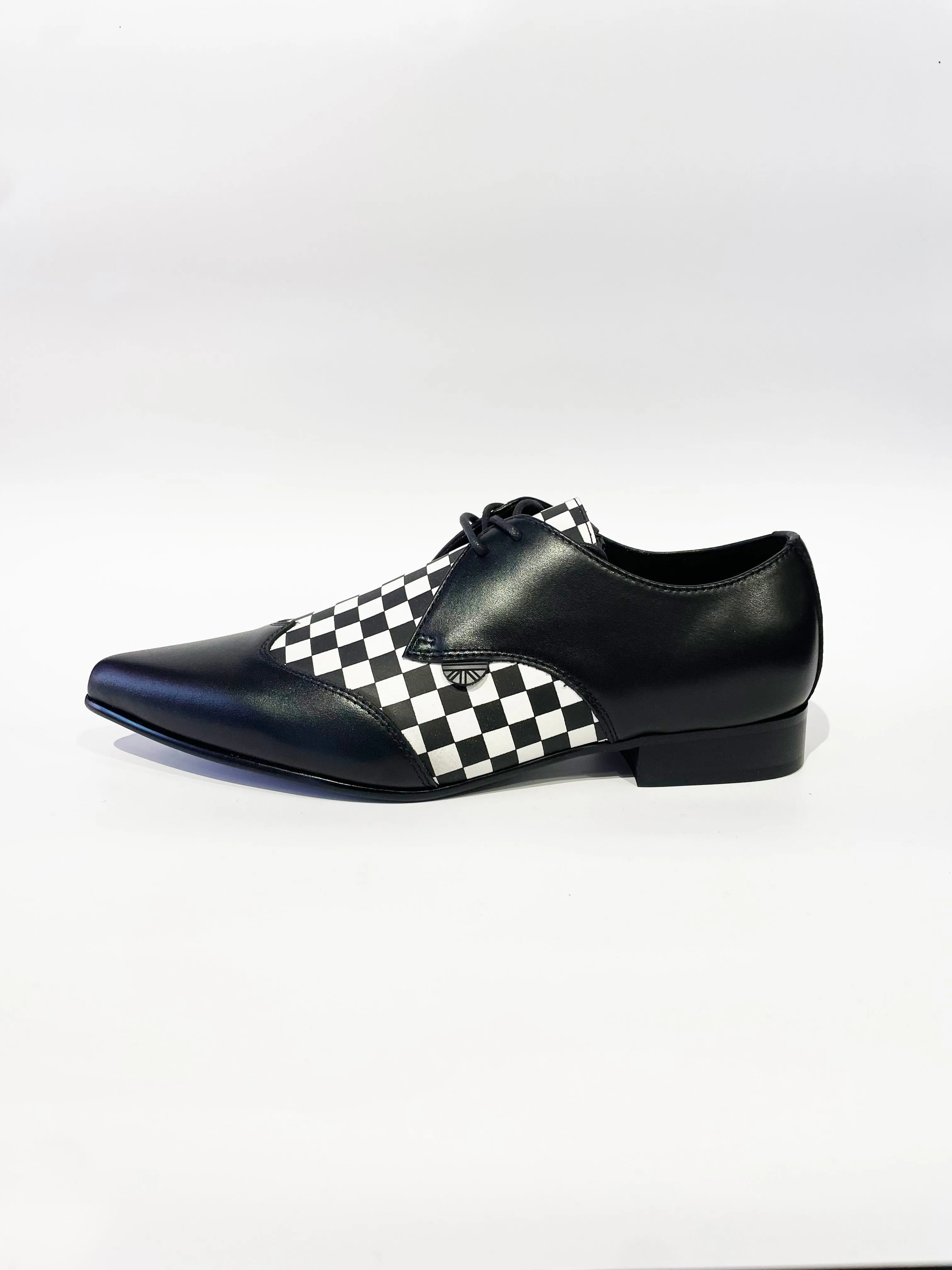 PAUL WINKLEPICKER BLACK/WHITE CHECKER LEATHER SHOES