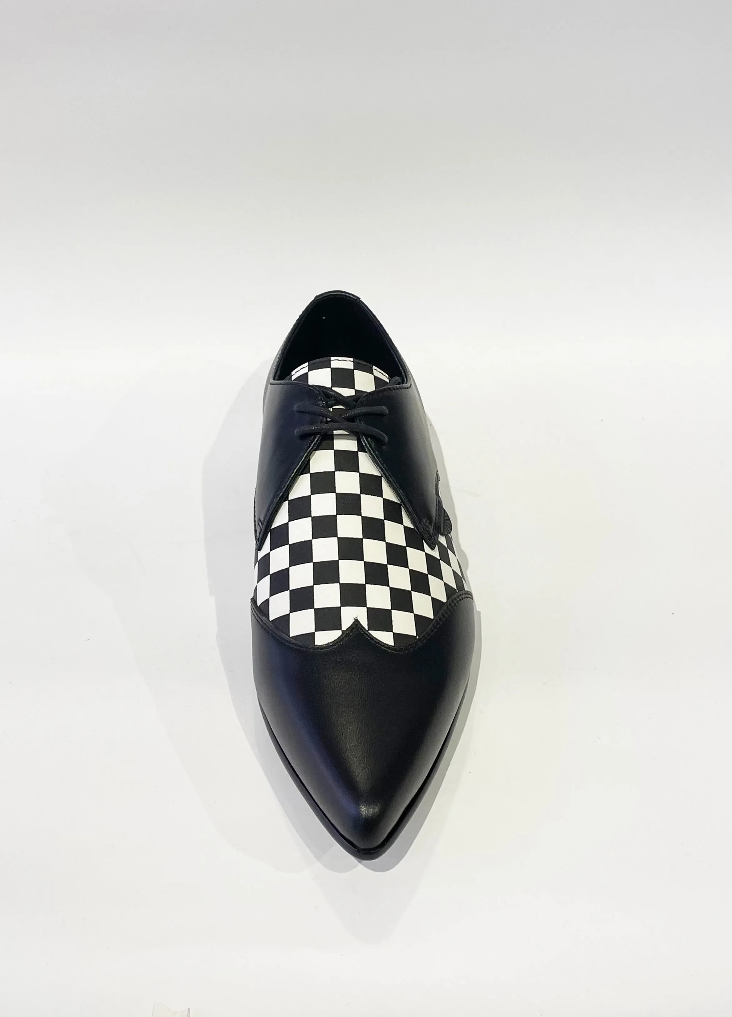 PAUL WINKLEPICKER BLACK/WHITE CHECKER LEATHER SHOES