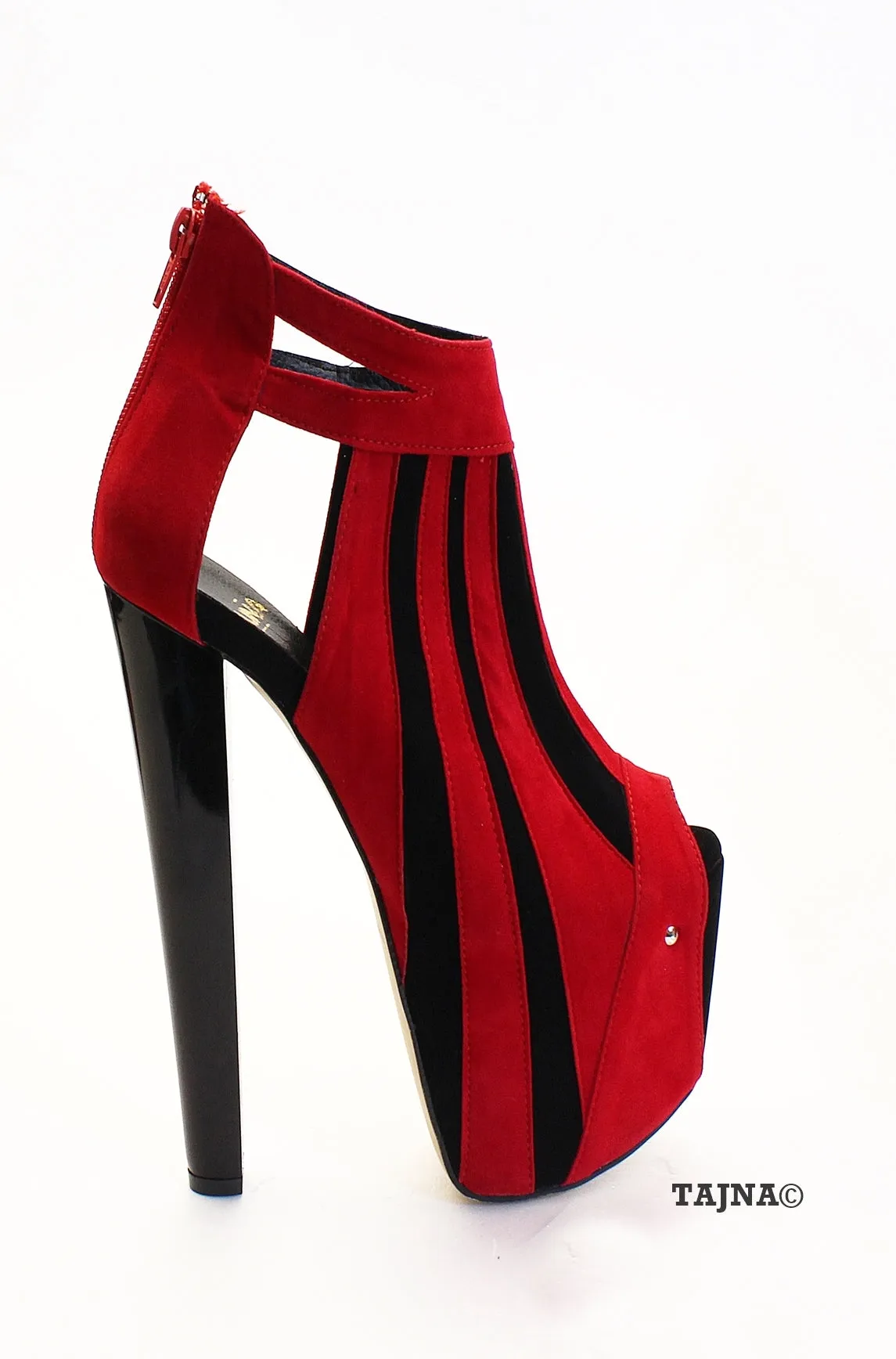 Red Black Stripe Peep Toe Platform Shoes 19 cm Heels