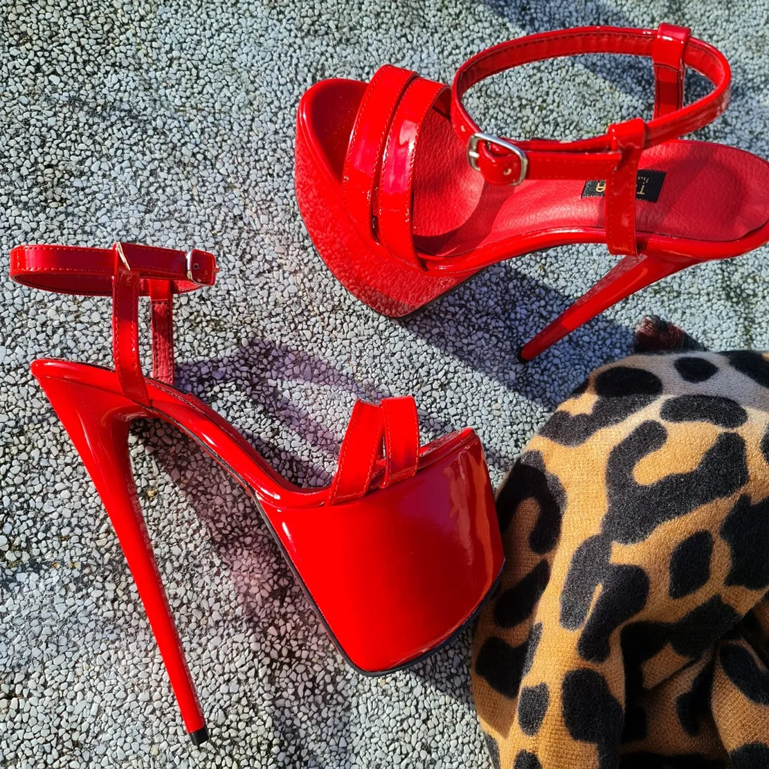 Red Gloss Double Strap High Heel Sandals