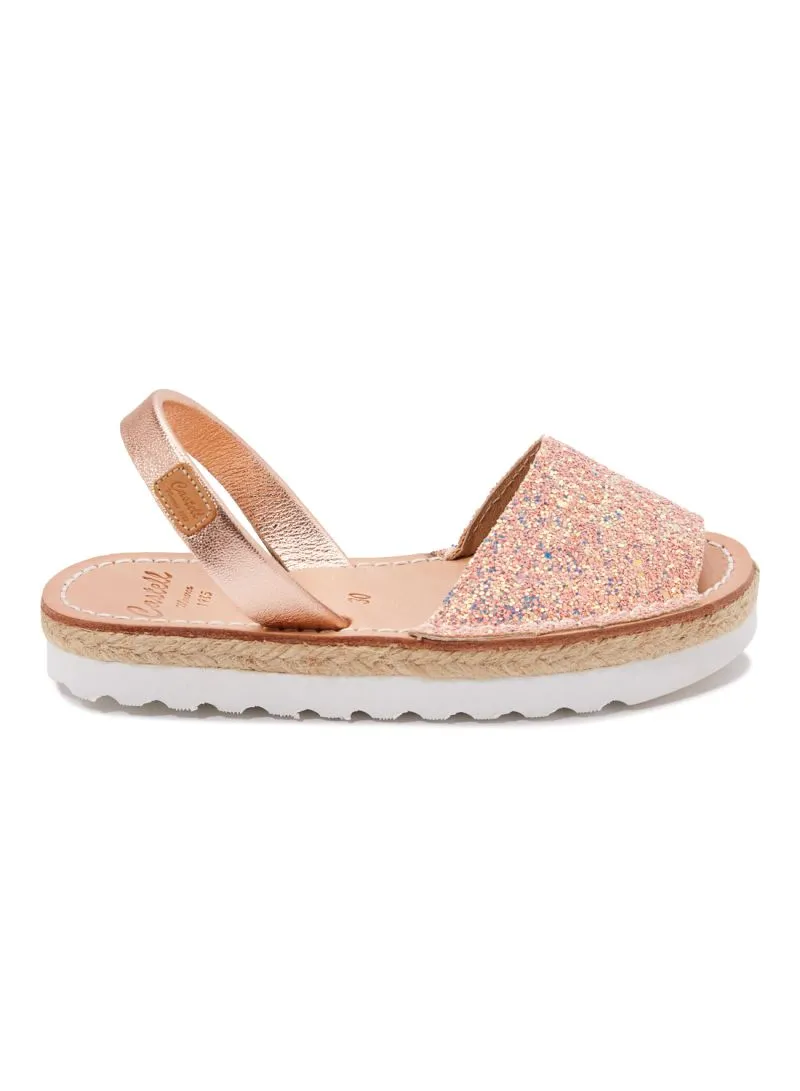 Renewed Glitter Leather Open Toe Menorcan Sandal For Kids - Roma 1886R Strech