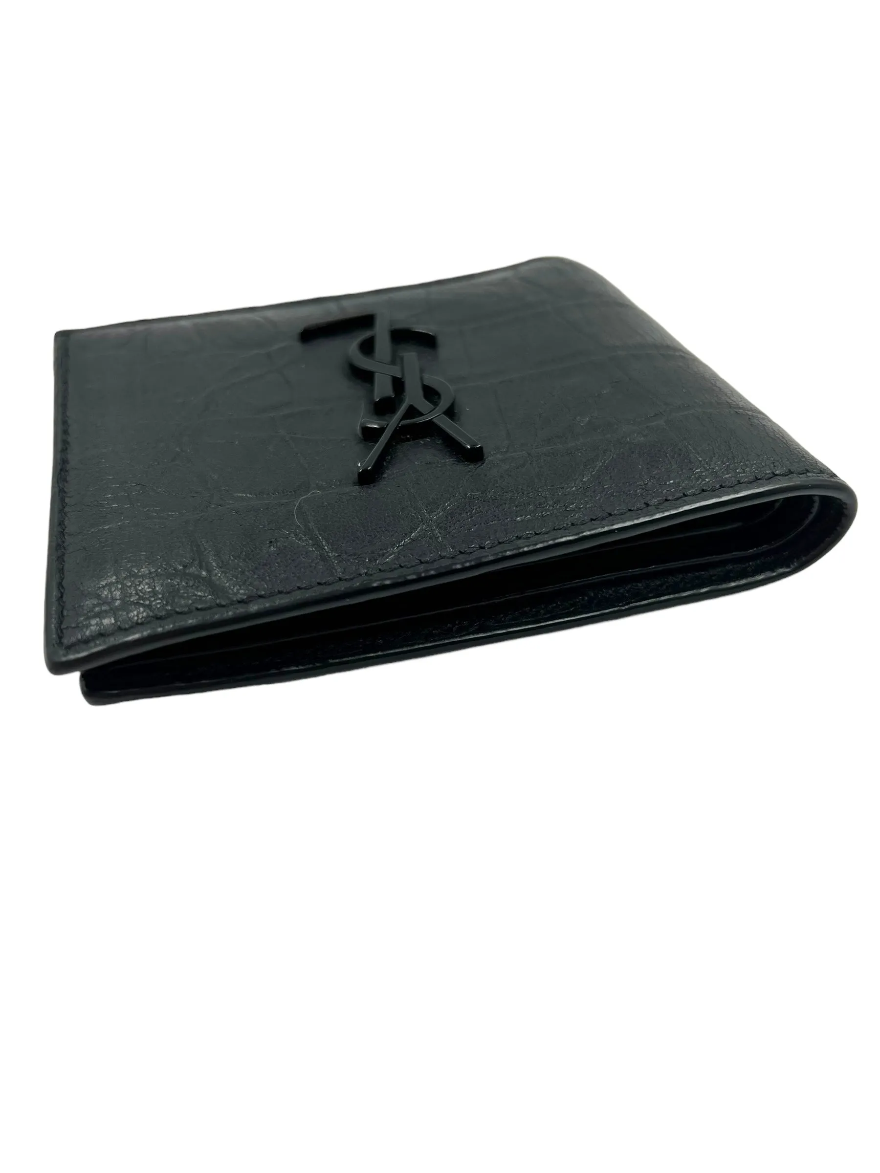 Saint Laurent YSL Black Croc Embossed Cassandra Wallet