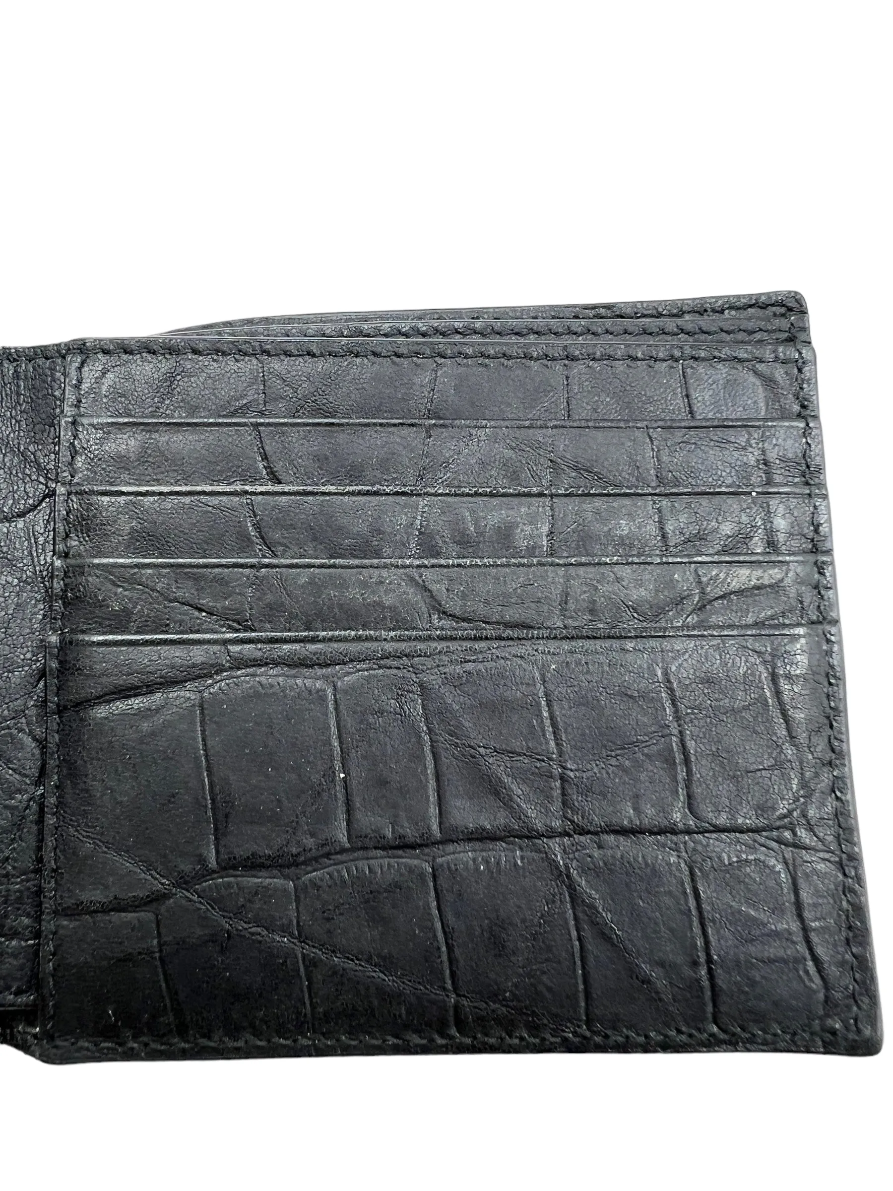 Saint Laurent YSL Black Croc Embossed Cassandra Wallet