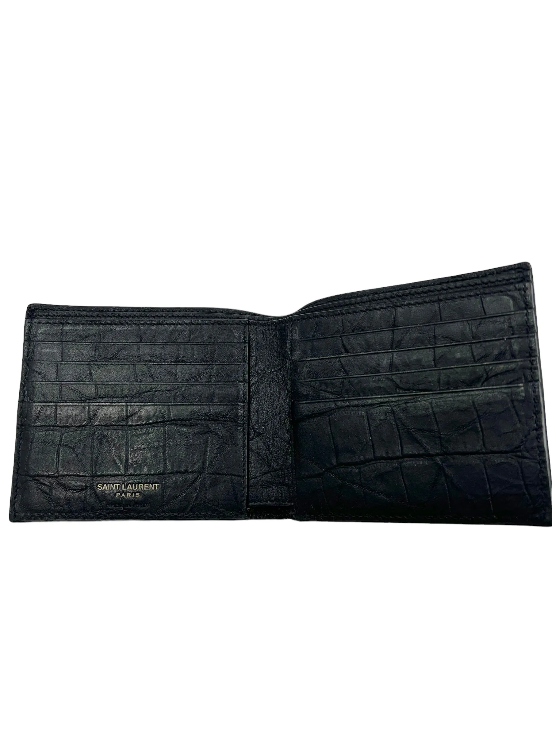 Saint Laurent YSL Black Croc Embossed Cassandra Wallet