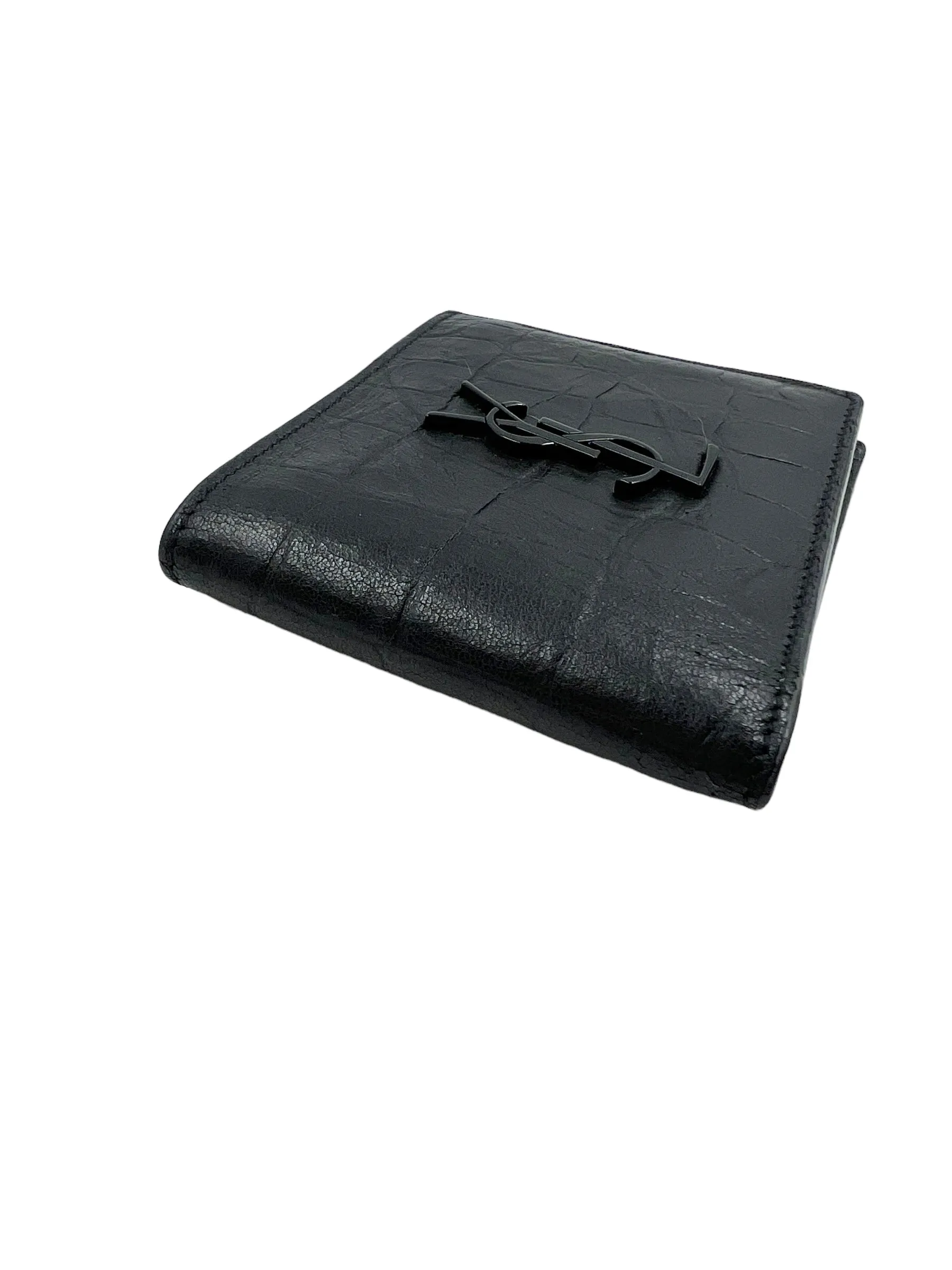 Saint Laurent YSL Black Croc Embossed Cassandra Wallet