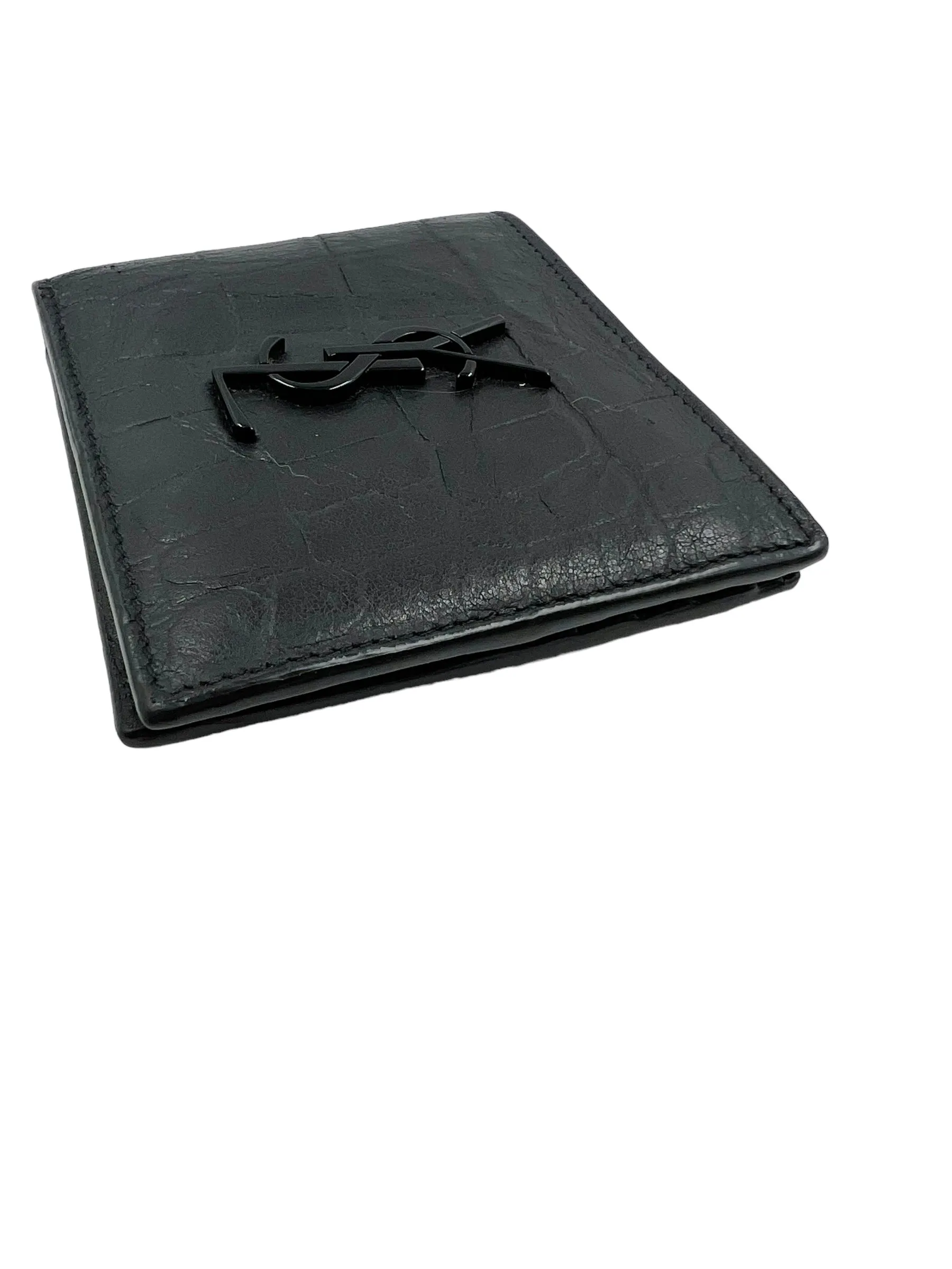 Saint Laurent YSL Black Croc Embossed Cassandra Wallet