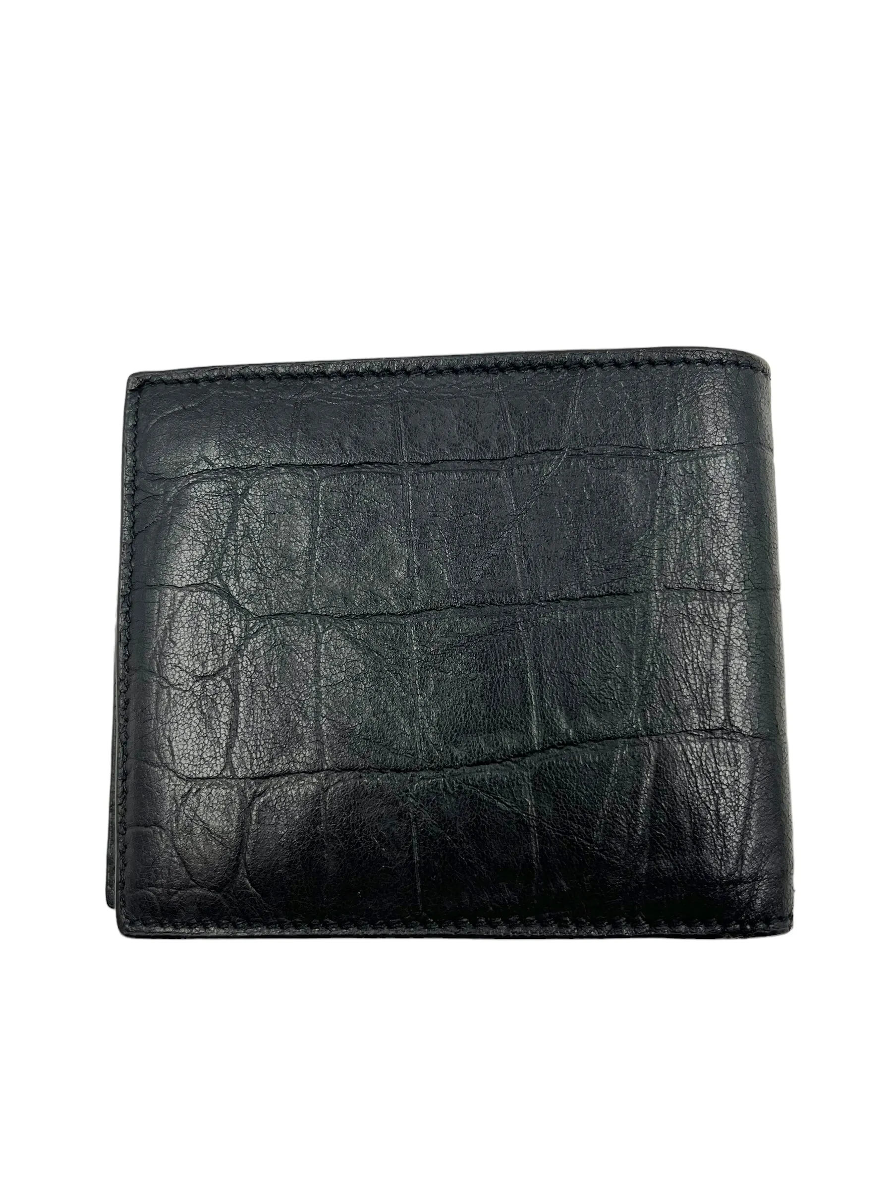 Saint Laurent YSL Black Croc Embossed Cassandra Wallet