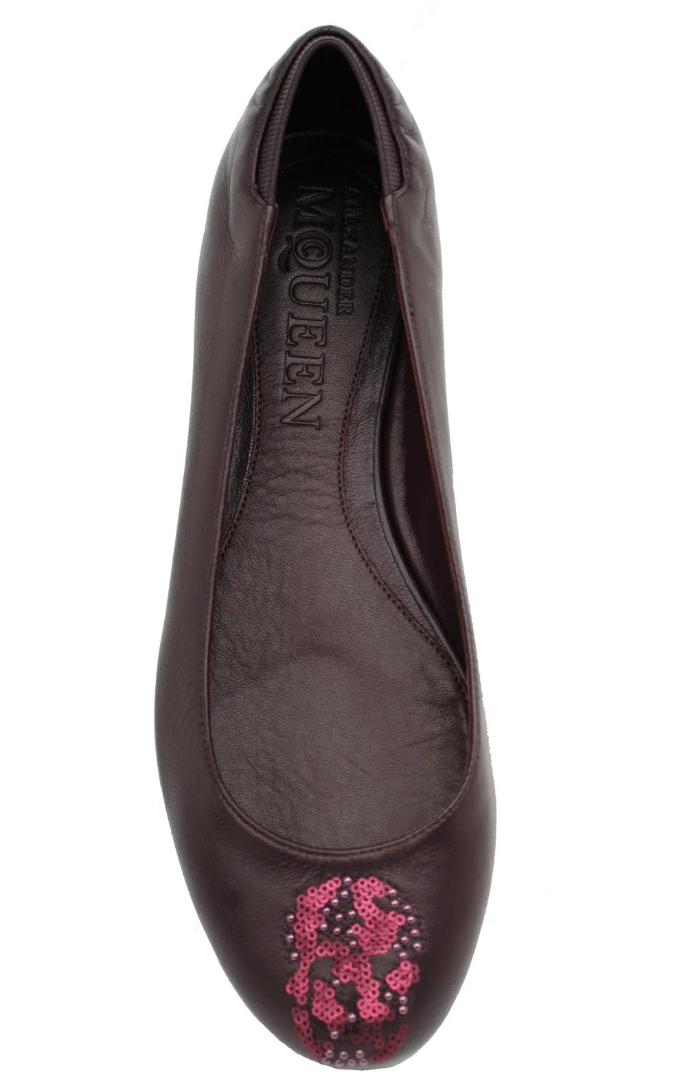 Sequin Skull Ballerina Flats, Oxblood