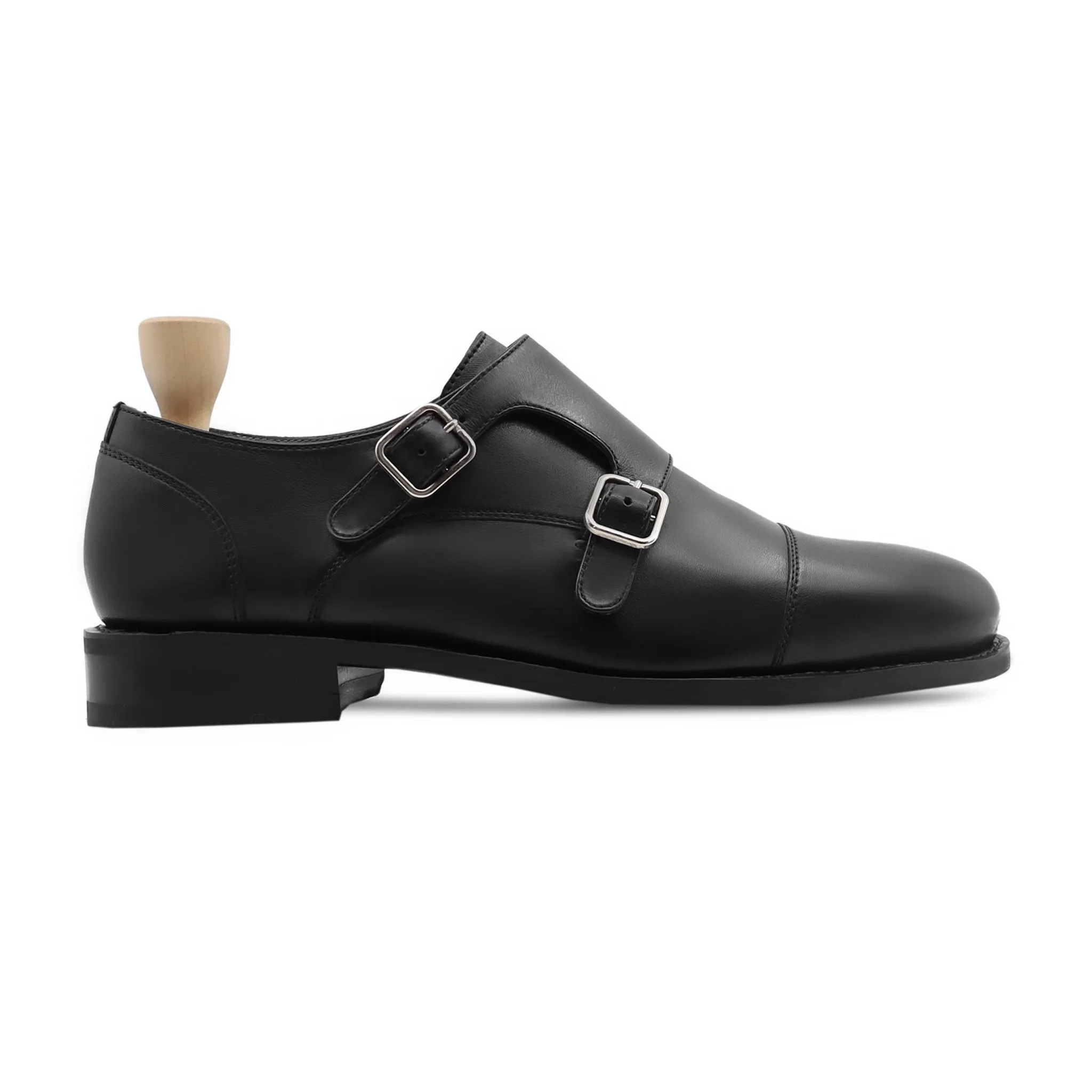 Shajara Gy - Men's Black Calf Leather Double Monkstrap